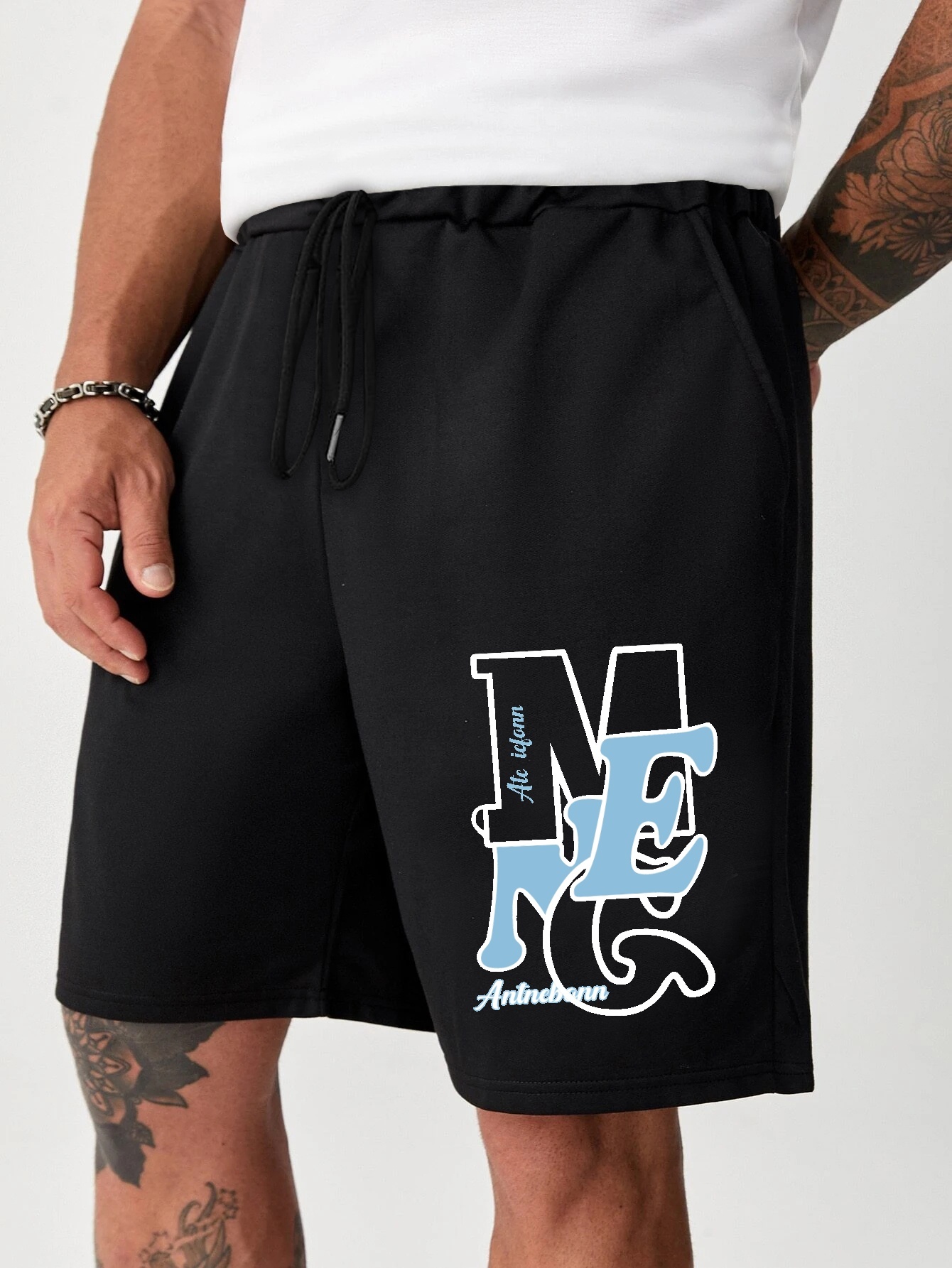 Men's Plus Size Streetwear Shorts, Huge Letter Print Drawstring Stretchy Short  Pants For Comfort & Casual Chic Style, Summer Clothings Men's Fashion  Outfits - Temu