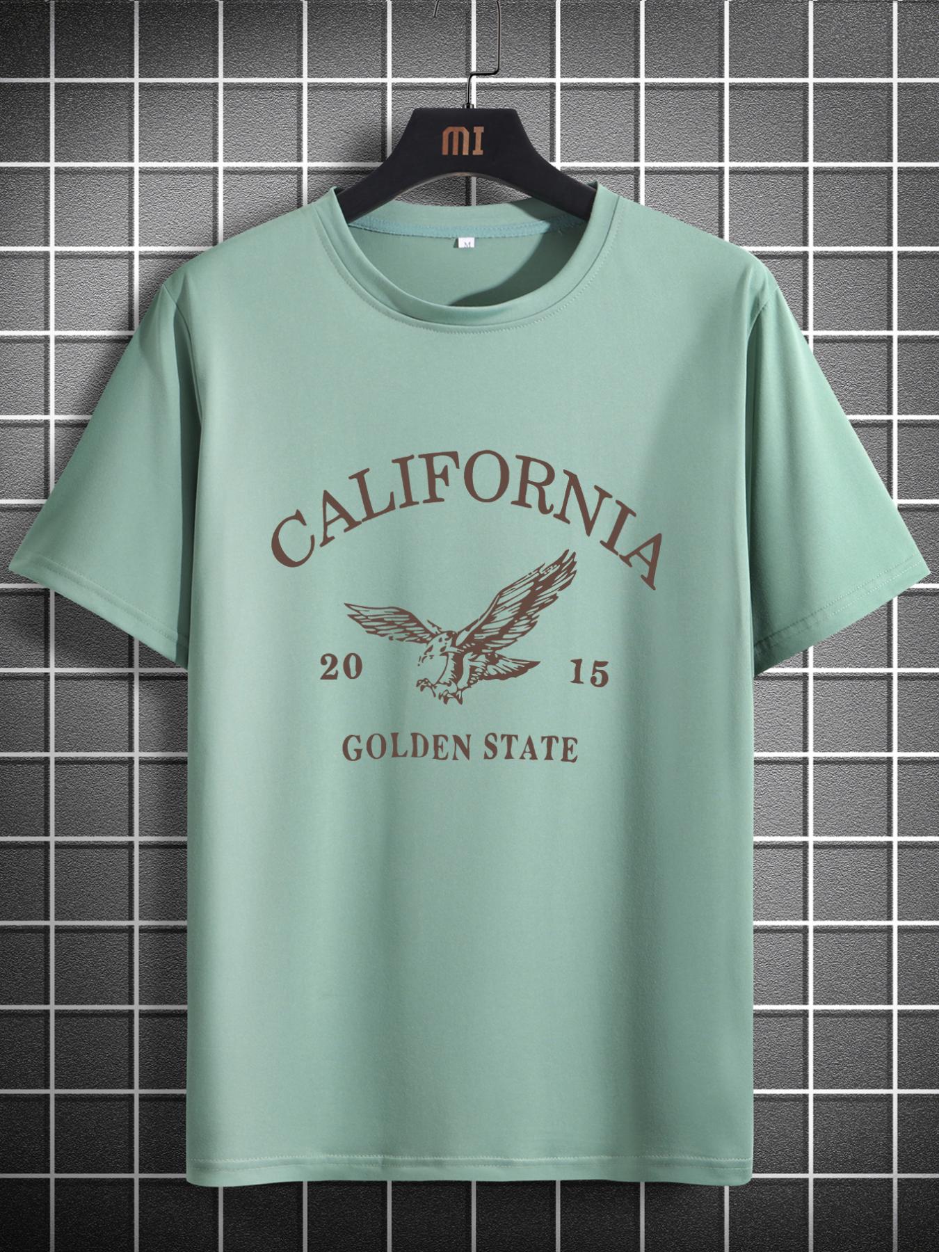 Green T Shirt Short Sleeve Crew Neck California Eagle