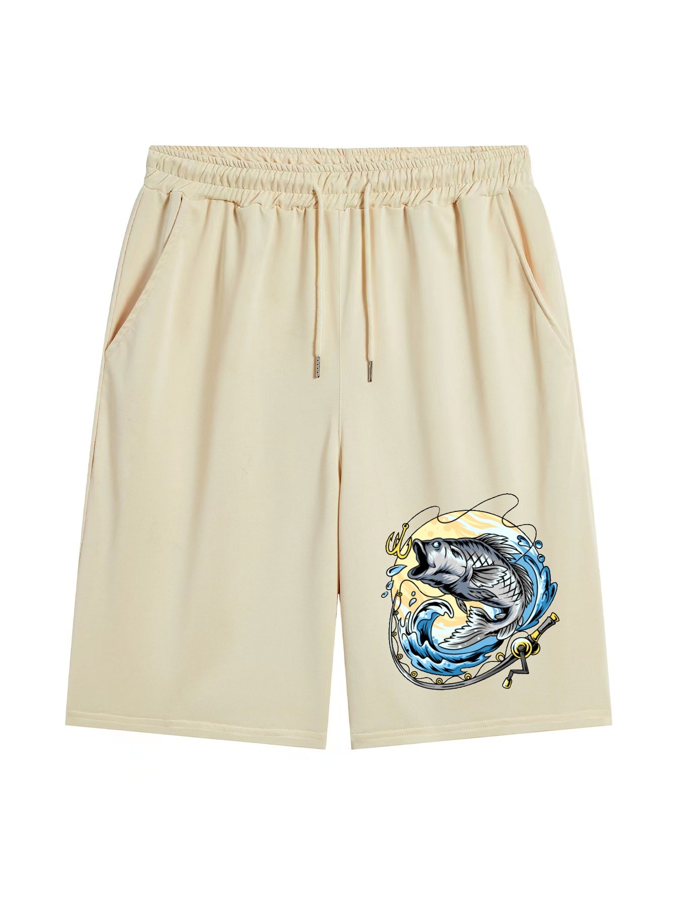 Plus Size Men's Streetwear Shorts Fishing Graphic Drawstring - Temu