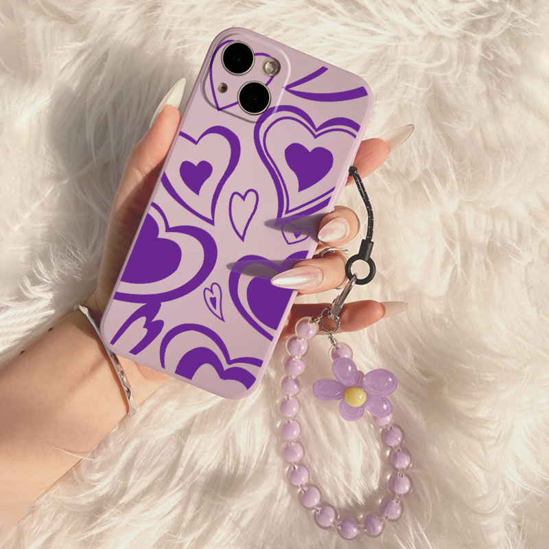 Purple Irregular Heart Graphic Phone Case Beaded Lanyard - Temu Canada