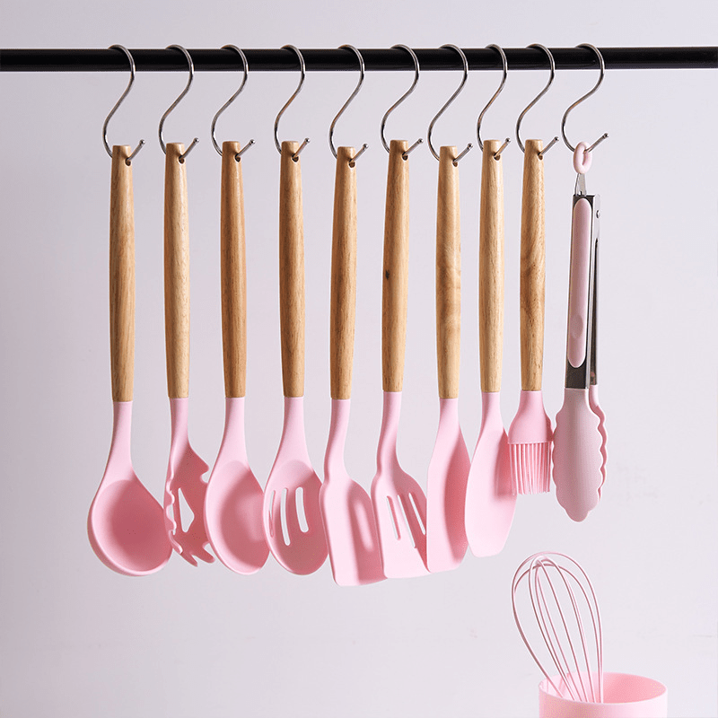 Silicone Kitchen Utensils Set With Storage Bucket And Rack - Temu