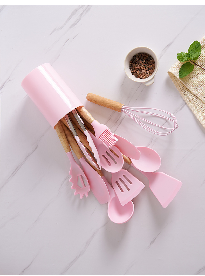 Marble Pattern Pink Kitchen Cookware Silicone Kitchenware Non Stick Cooking  Pot Set Spatula Shovel Soup Spoon