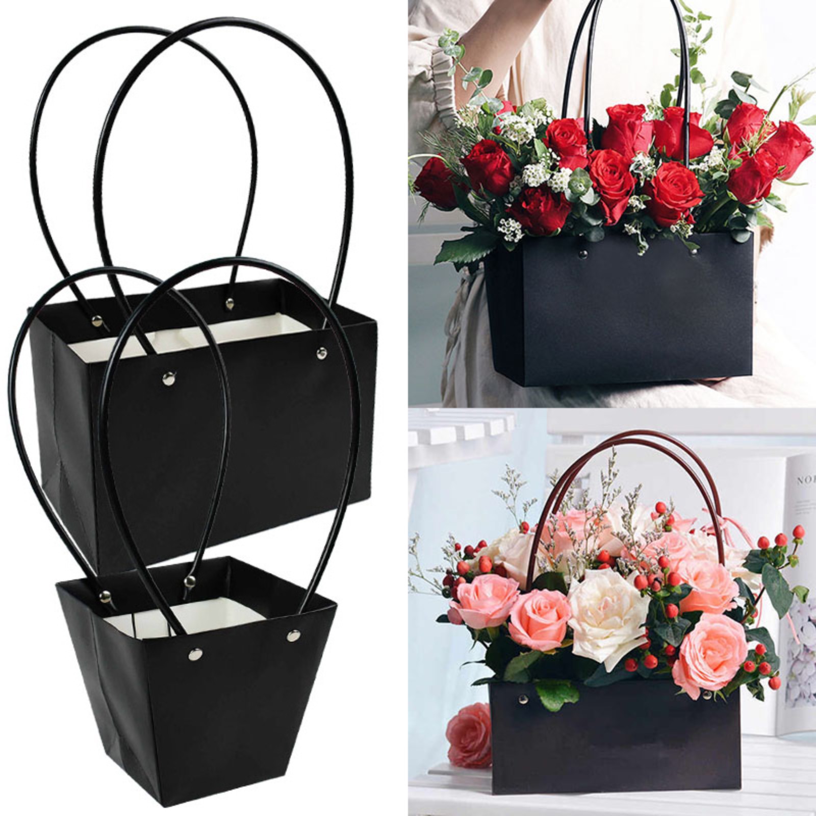 Flower Paper Gift Box with Handle Waterproof Bouquet Paper