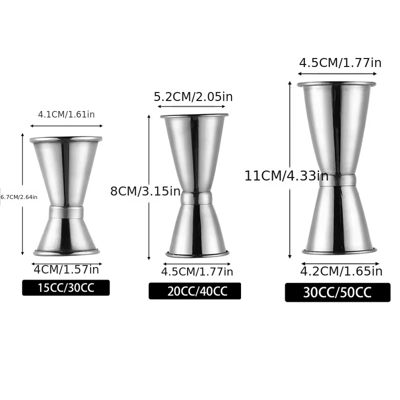 1oz/2oz Stainless Steel Cocktail Jigger Shot Glass Measuring Cup, Silver