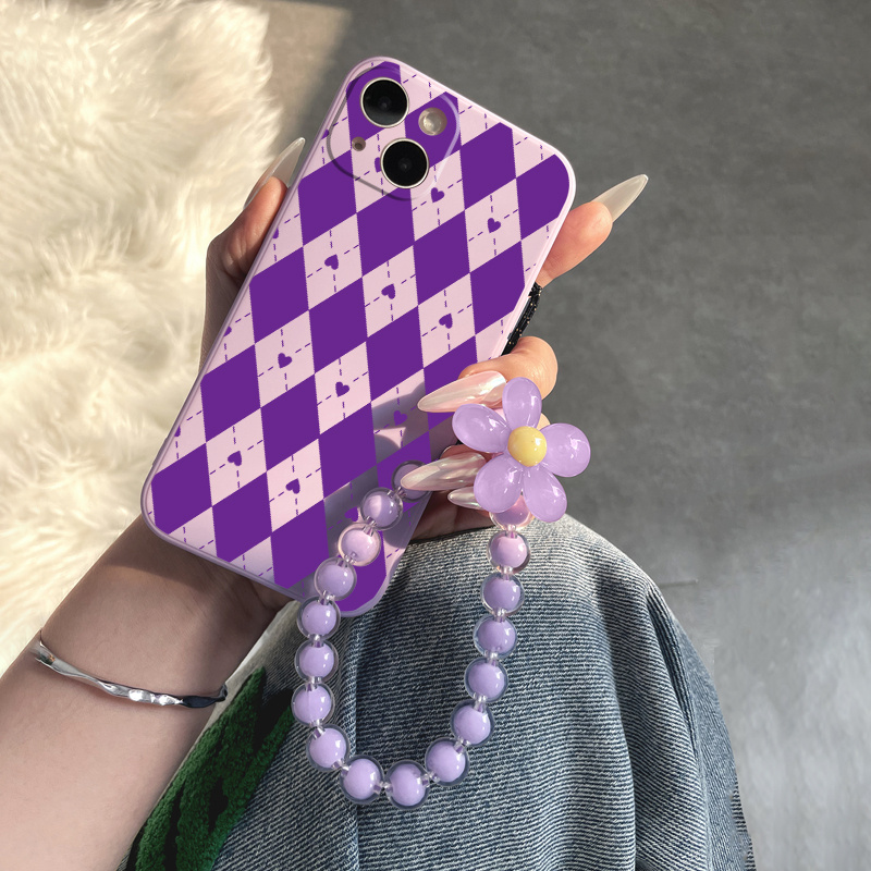 Rhombus Pattern Pearl Bracelet Phone Case Cover for iPhone 11 12 13 14 Pro  X XS