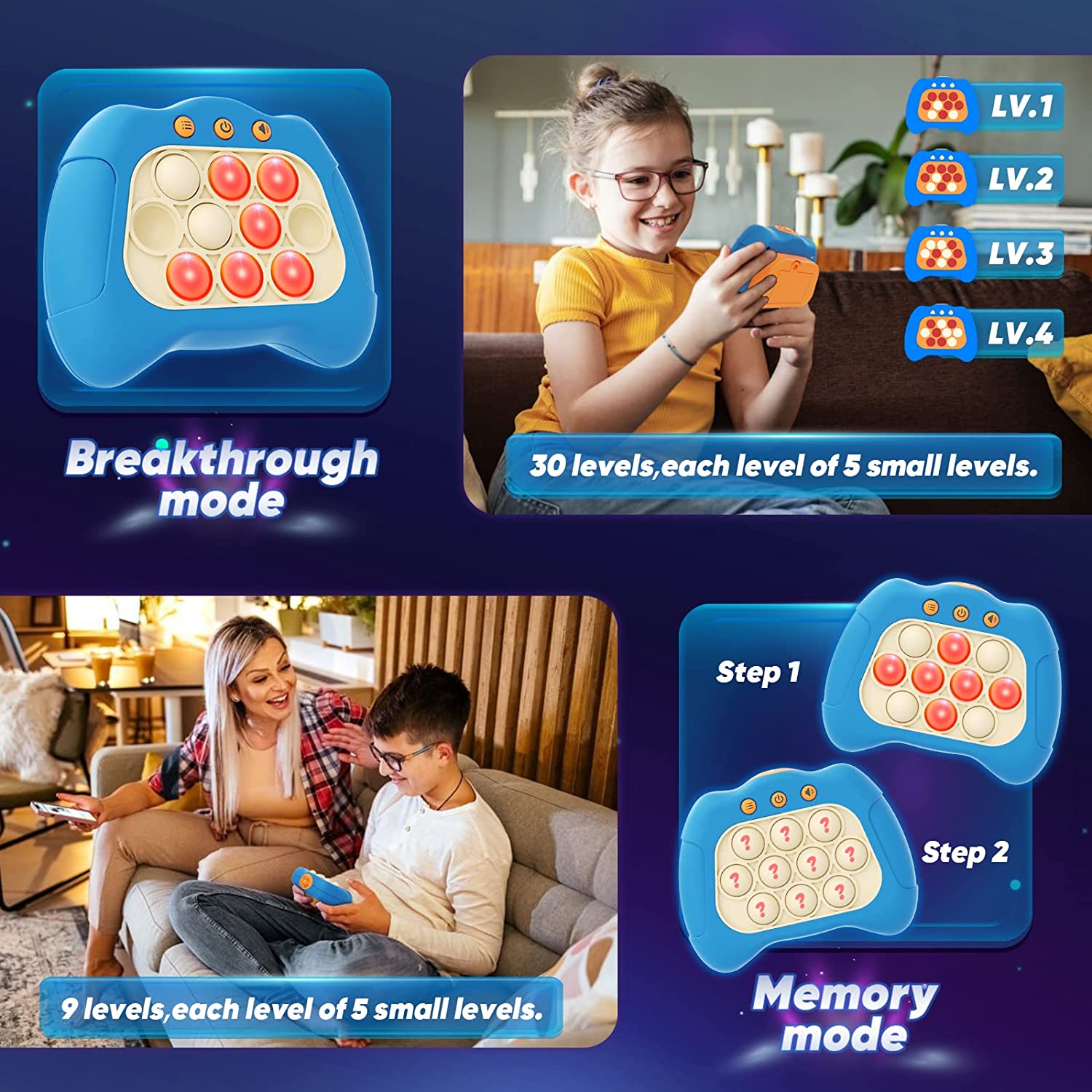 2023 Puzzle Pop Light Up Game Fidget Toy Travel Quick Push Game Console pour  enfants Enfants Enfants Garçons Filles Stress Autism Relief