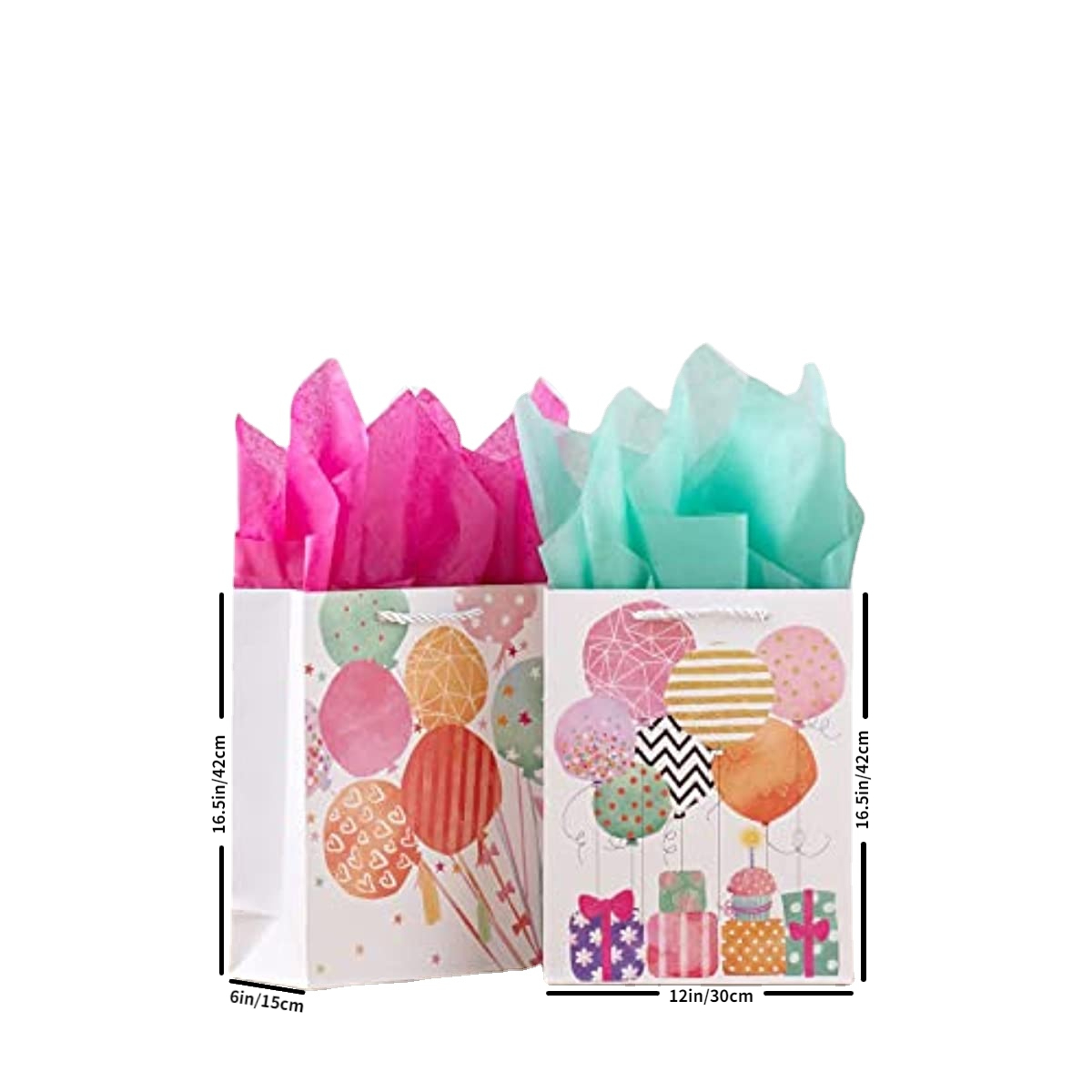 16.5 Extra Large Gift Bags for Birthday Party with Tissue Paper(2 Pack,  Balloon