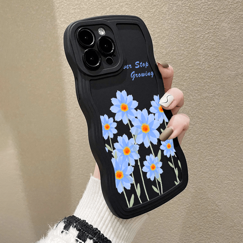 Light Blue Background & Flowers Graphic Anti-fall Silicon Phone