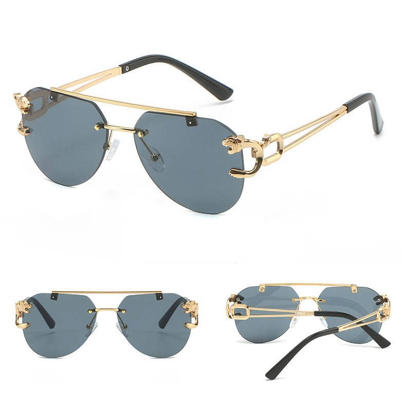 Men's New Frameless Leopard Head Double Beam Sunglasses Trendy Cool Mixed  Color Edge Cutting Eyewear Versatile Uv Resistant Polarized Glasses Paired  With Exquisite Eyewear Cases - Temu Kuwait