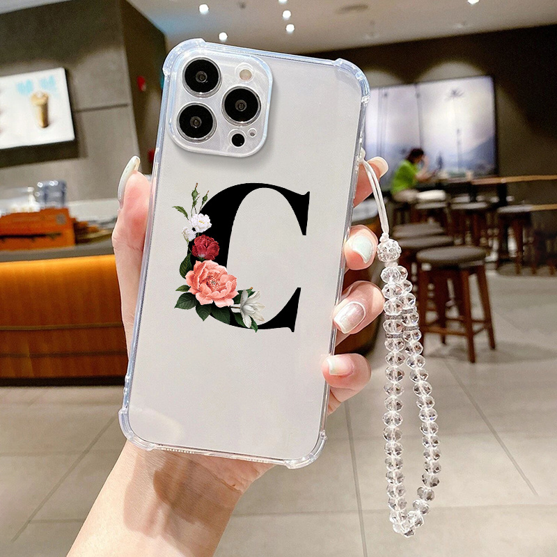 Letter C & Roses Graphic Phone Case With Beaded Lanyard For IPhone 14, 13,  12, 11 Pro Max, XS Max, X, XR, 8, 7, 6, 6S, Mini, 2022 SE, Plus, Gift For B