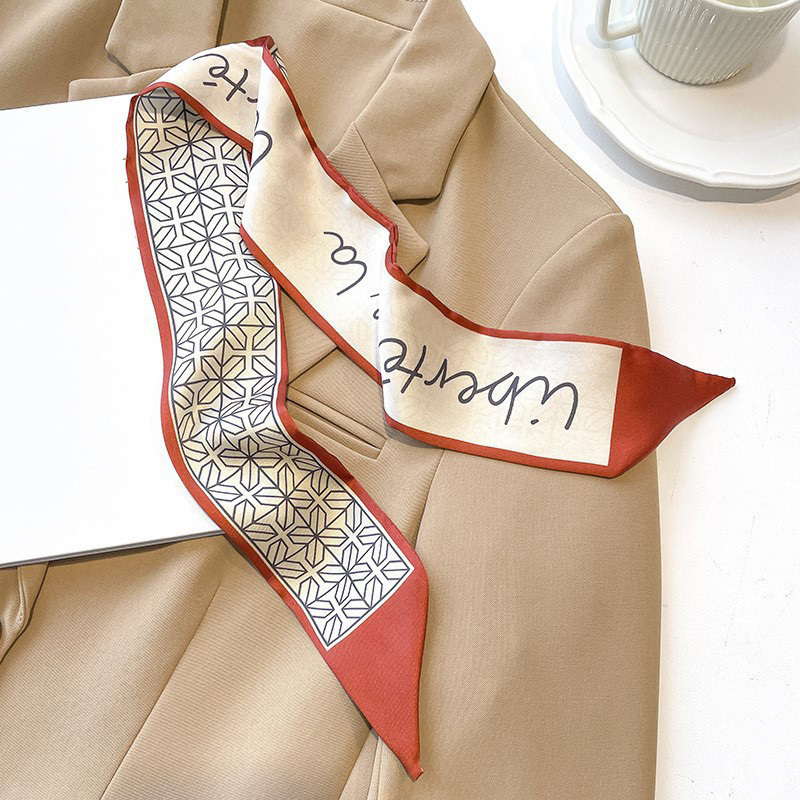 Letter Printed Skinny Scarf Neck Tie Imitation Silk Twilly Scarf Satin  Neckerchief Women's Decorative Hair Ribbon Handle Bag Wraps - Temu