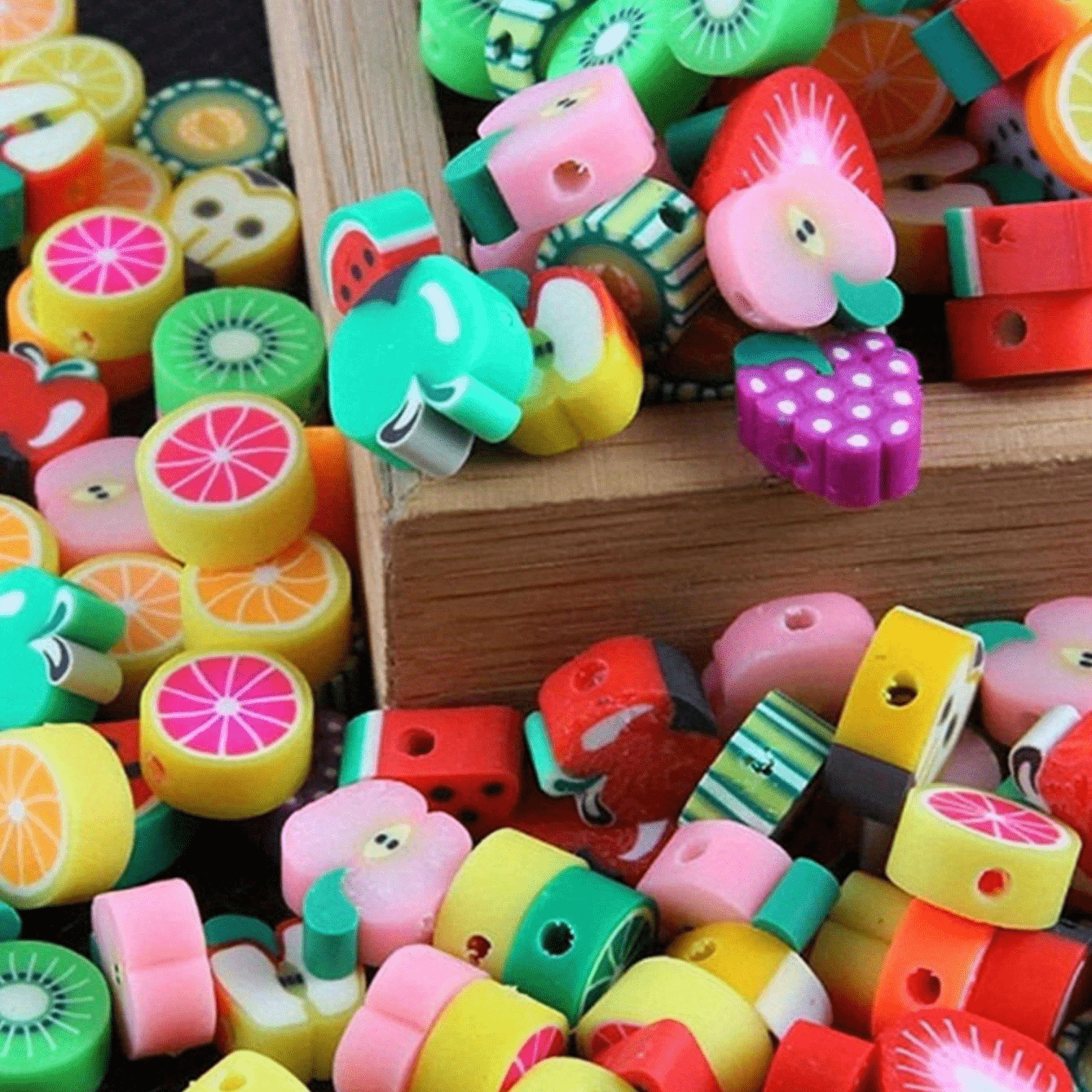 50pcs Mixed Fruit Spacer Beads Cute Clay Fruit Sliced Beads Polymer Clay  Beads Diy Bracelet Beading For Diy Jewelry