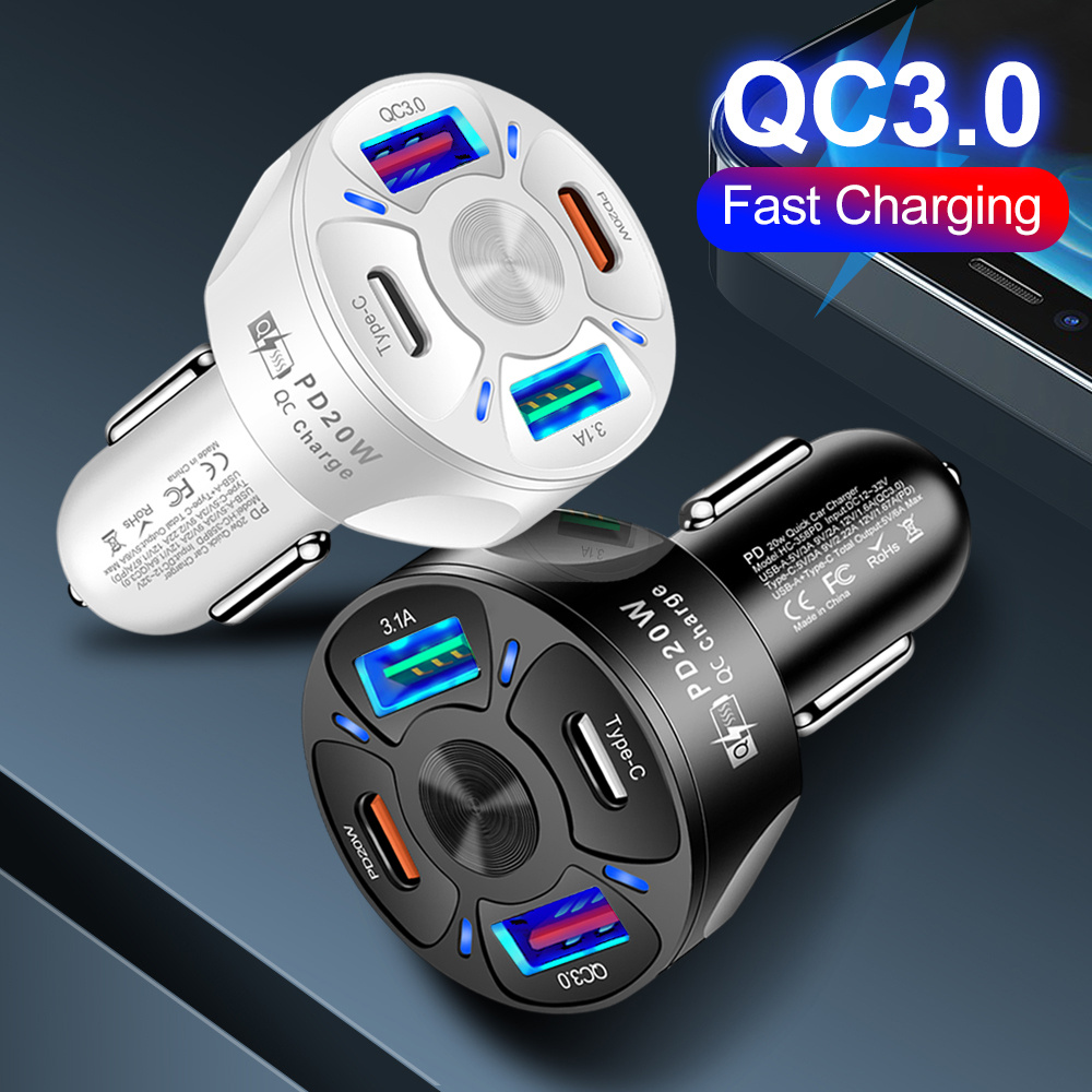 58W 12V USB Outlet USB C Car Charger Socket Dual 12V USB-C PD 20W