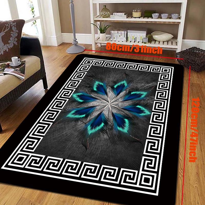 Blue Peacock Printing Floor Mat Living Room Home Bedroom - Temu