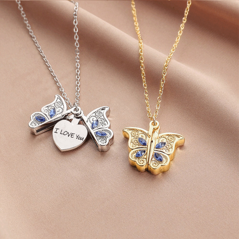 Trendy Cute Crystal Butterfly Pendant Necklace Women For Silver
