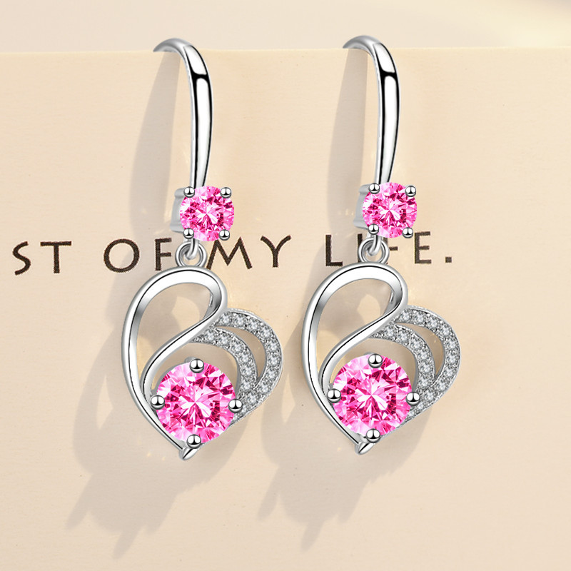 Crystal Heart Drop Earrings Silver Quartz For Brides Bridesmaid