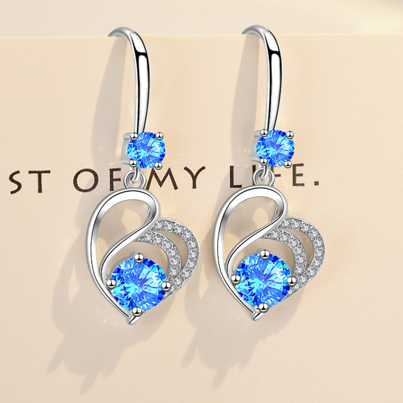 Crystal Heart Drop Earrings Silver Quartz For Brides Bridesmaid
