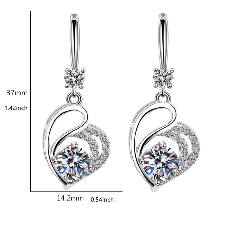 Crystal Heart Drop Earrings Silver Quartz For Brides Bridesmaid