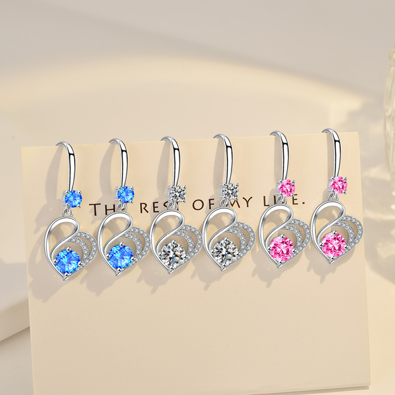 Crystal Heart Drop Earrings Silver Quartz For Brides Bridesmaid