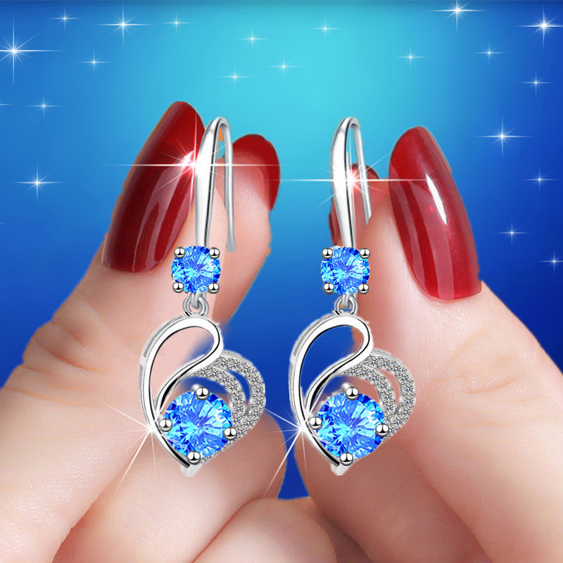 Crystal Heart Drop Earrings Silver Quartz For Brides Bridesmaid
