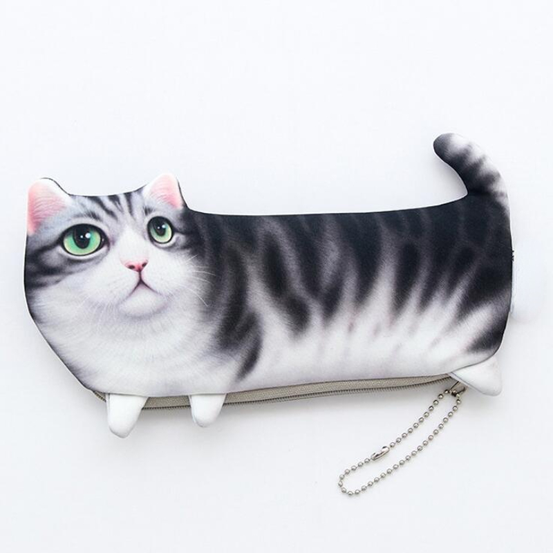 Cute Cat Shaped Canvas Pencil Pouch Zipper Aesthetic Pencil - Temu