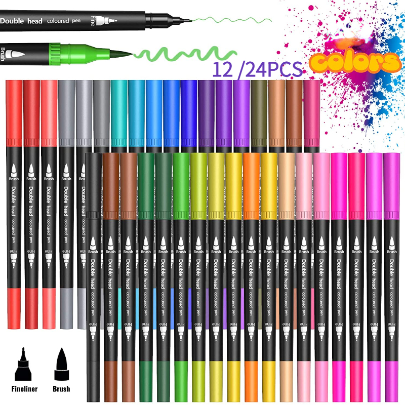 Markers For Adult Coloring Book, 24/12 Colors Art Markers Set Dual