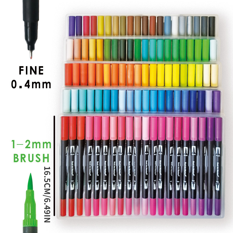 Dual Brush Marker Pens for Coloring,24 Colored Markers,Fine Point