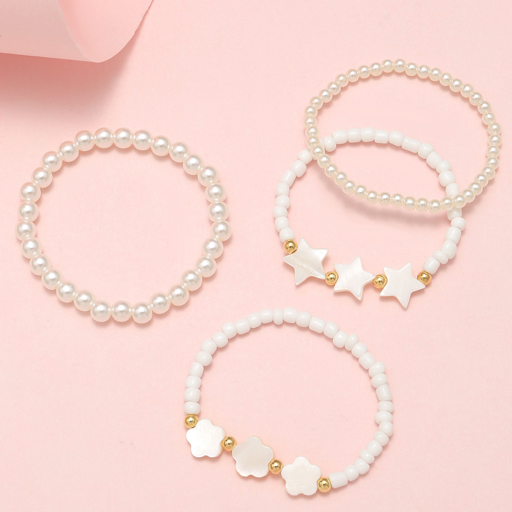 6pcs/set Faux Pearl Decor Beaded Bracelet