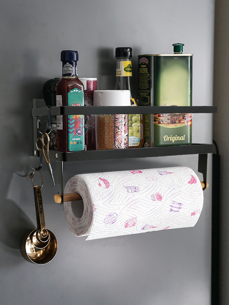 ARVINKEY Portaspezie magnetico con porta asciugamani di carta, rotolo e  ganci, porta spezie pieghevole per frigorifero, organizer da parete per