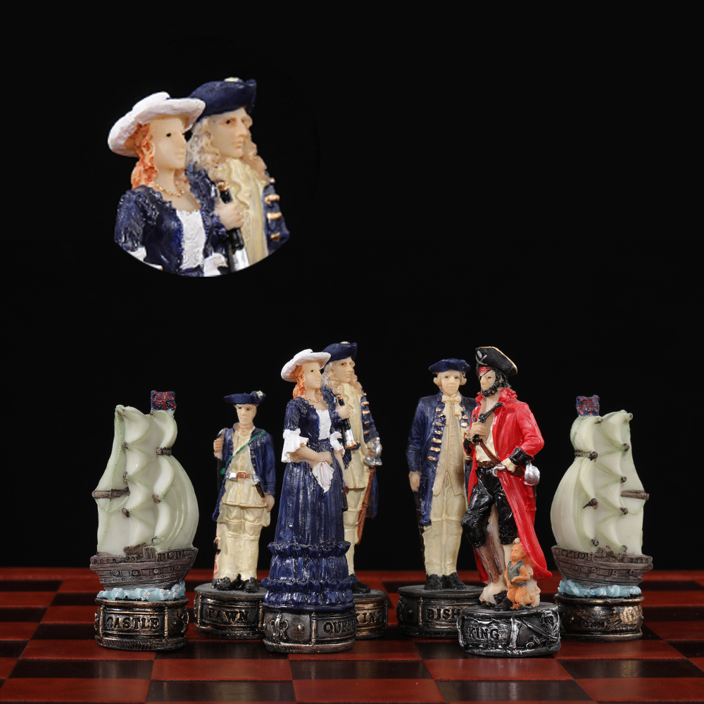 Bonecos de xadrez com tema histórico, 32 peças de xadrez pintadas