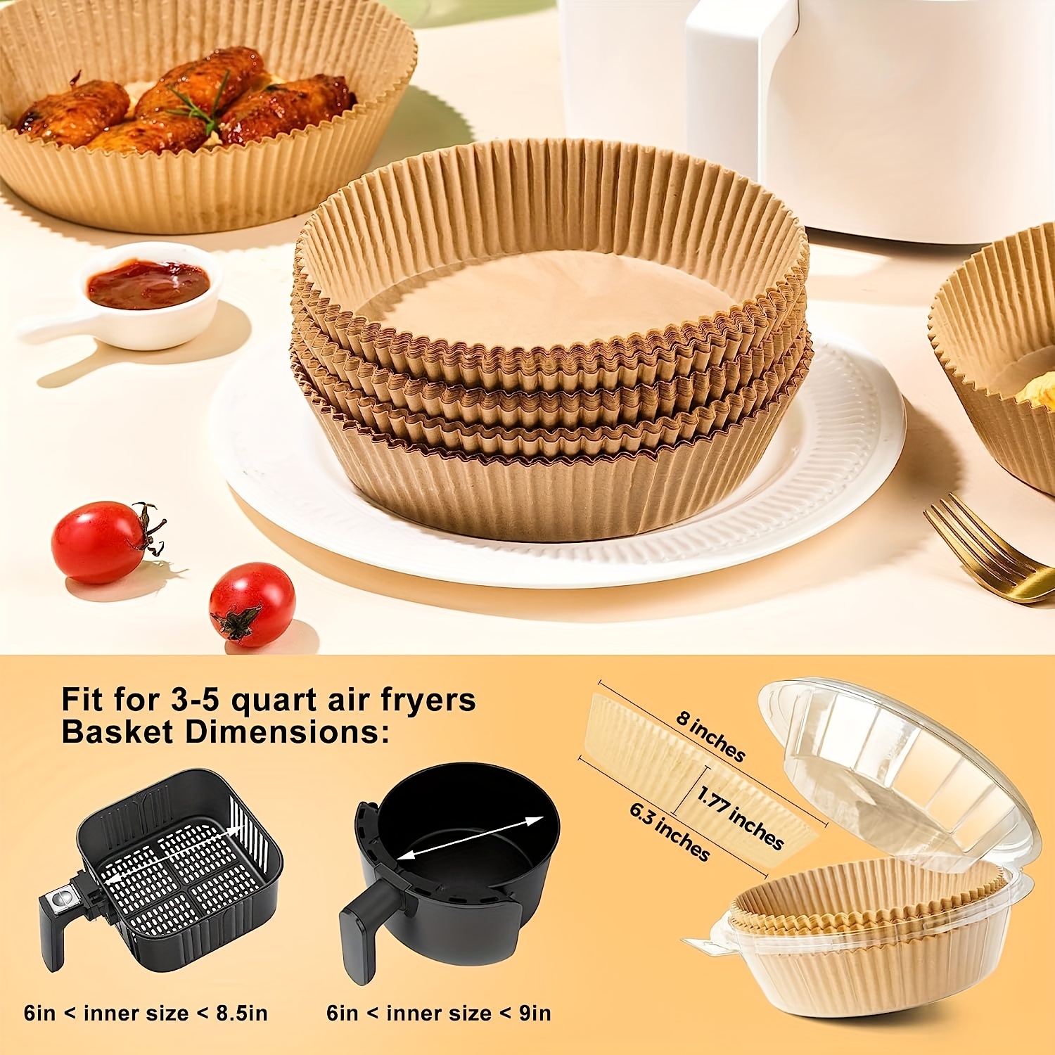  Air Fryer Disposable Paper Liner,Disposable Fryer Paper Pads,  Non-Stick Air Fryer Lined Oil Resistant, Waterproof, Food Grade Baking Paper  Baking Microwave Baking Paper 6.3 (50 Colors): Home & Kitchen