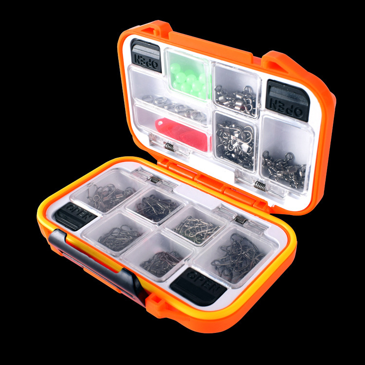 190pcs/box Complete Fishing Tackle Kit with Durable Tackle Box - Includes  Crossline Barrel, Rolling Swivels, Fluorescent Beads, Double Circles, Red He