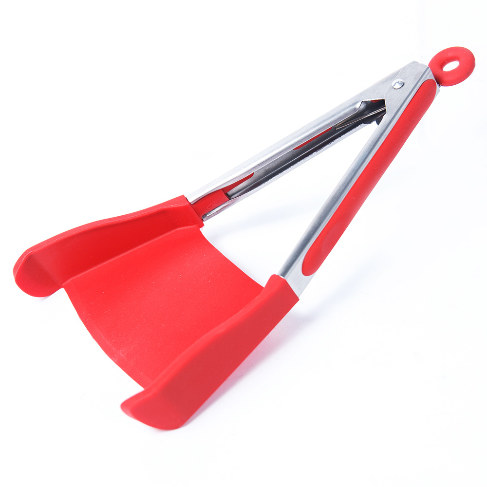 Red 2-in-1 Cooking Tongs Silicone Meat Turner Spatula Tongs Fish Tongs  Kitchen Serving Tongs Barbecue Clamp Clip