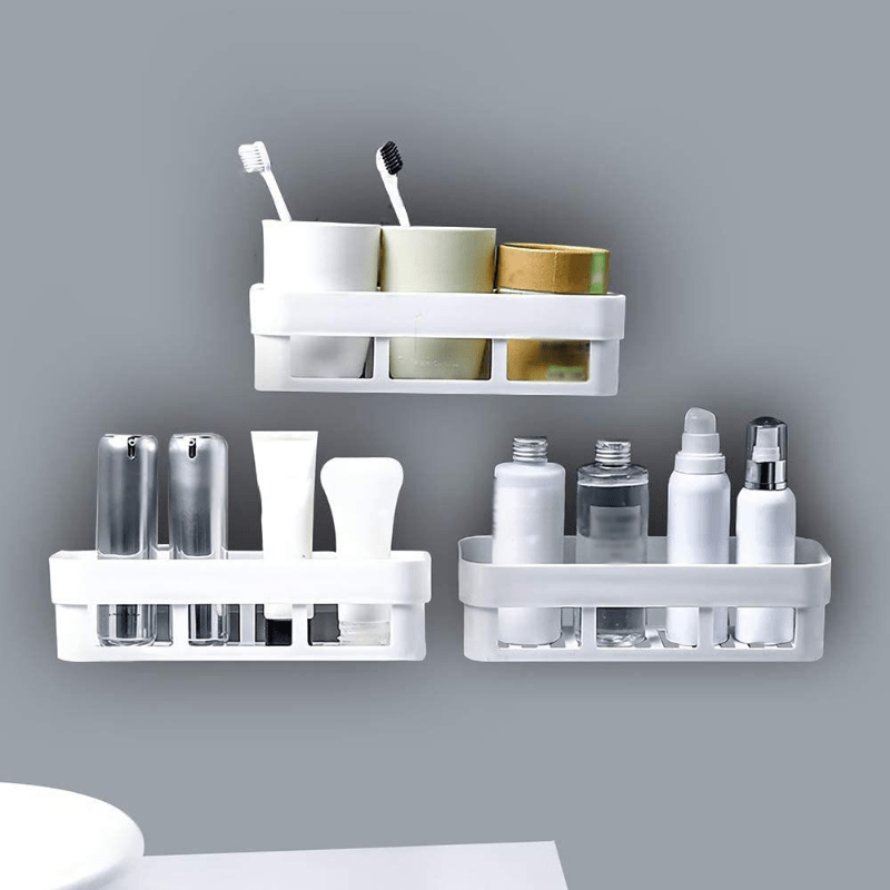 Estantes de ducha de acrílico transparente, estantes flotantes para ducha,  sin perforaciones, organizador de ducha grande, estante de almacenamiento