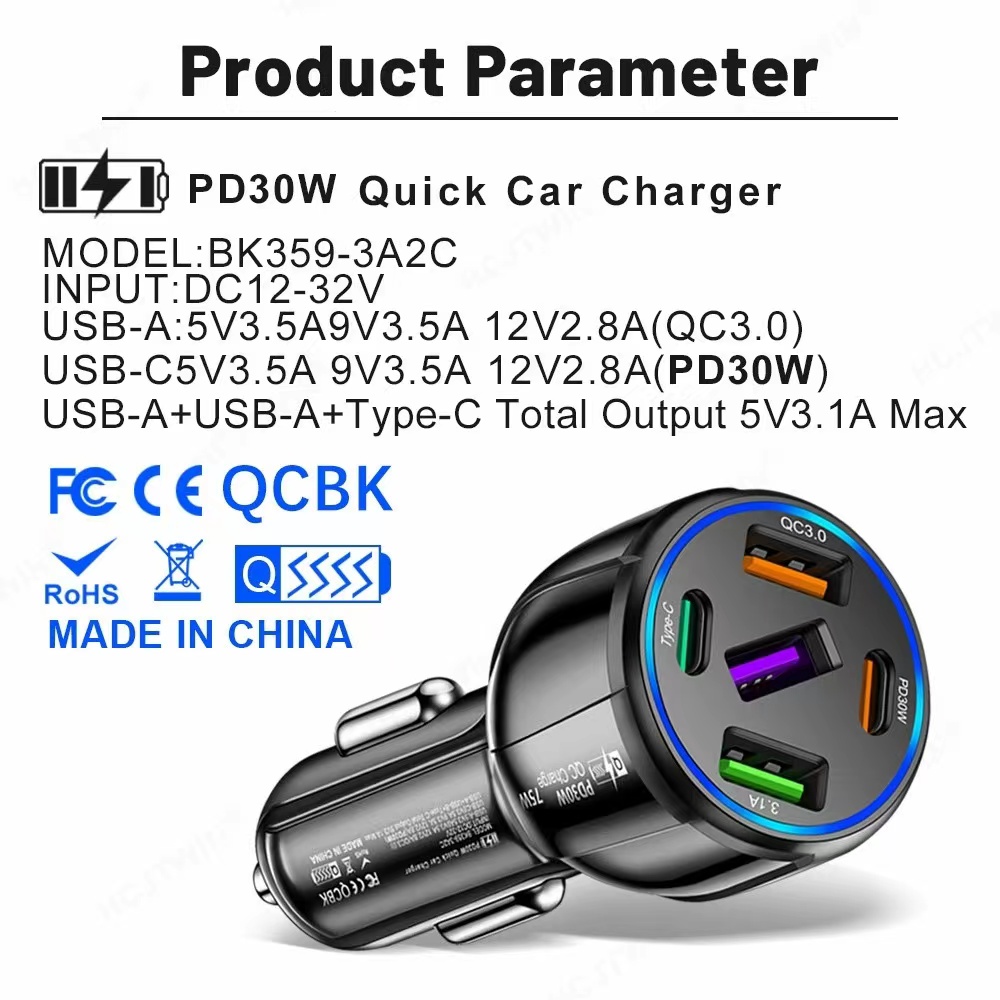 Adaptador de cargador de coche USB C de 80 W, PD30W y QC30W de 3 puertos  súper rápido tipo C cargador de coche de carga rápida, cargador USB de  coche