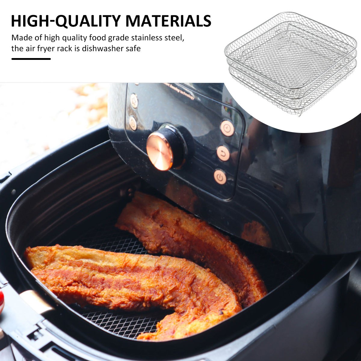 Square Air Fryer Basket Stainless Steel Air Fryer Accessories Air Fryer  Racks Three Layer Stackable Dehydrator Racks Fit for 5.8QT COSORI Air Fryer  and 7.5L-8L Square Air Fryer 