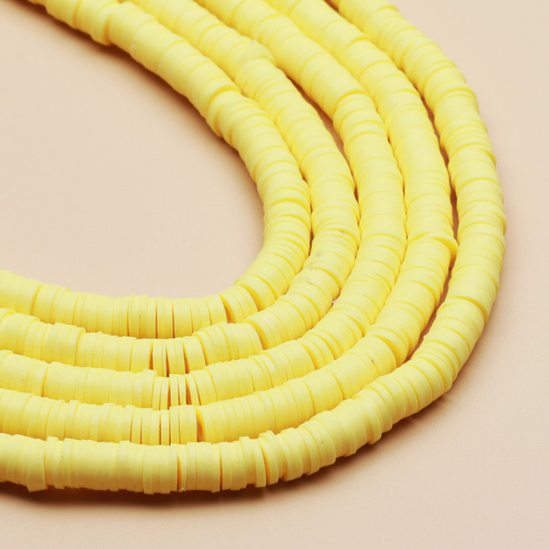 8mm Bright Yellow Heishi Bead Strands, Flat Round Polymer Clay