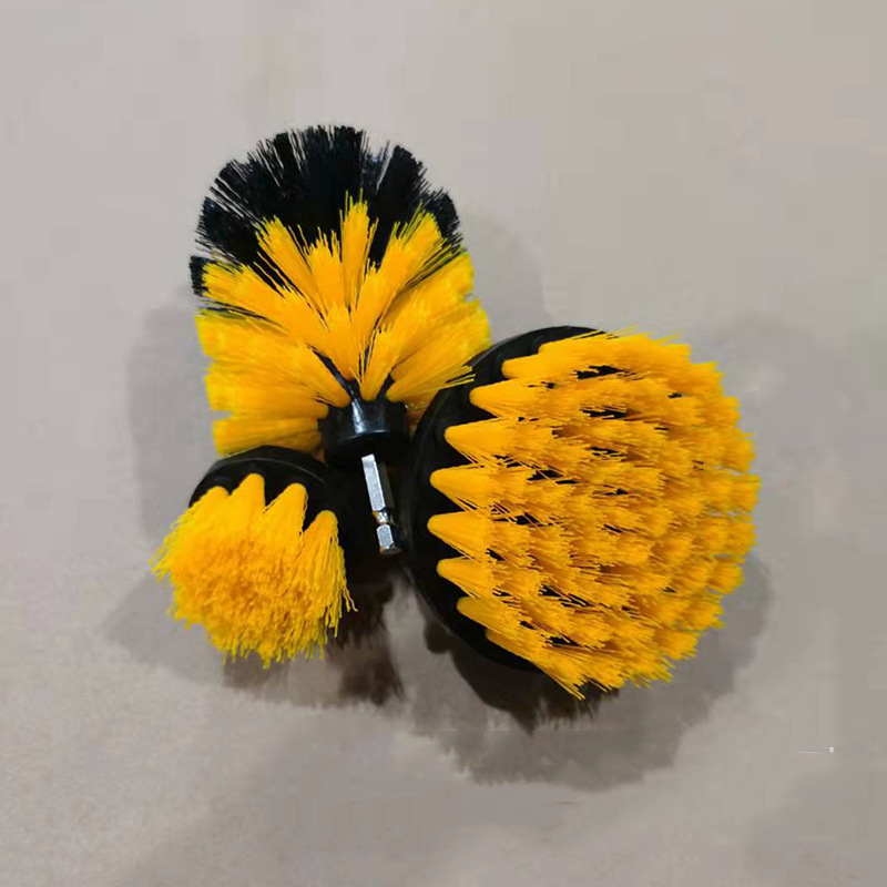 Yellow 3pcs 2 Drill Cleaning Brush Sets For Car Household