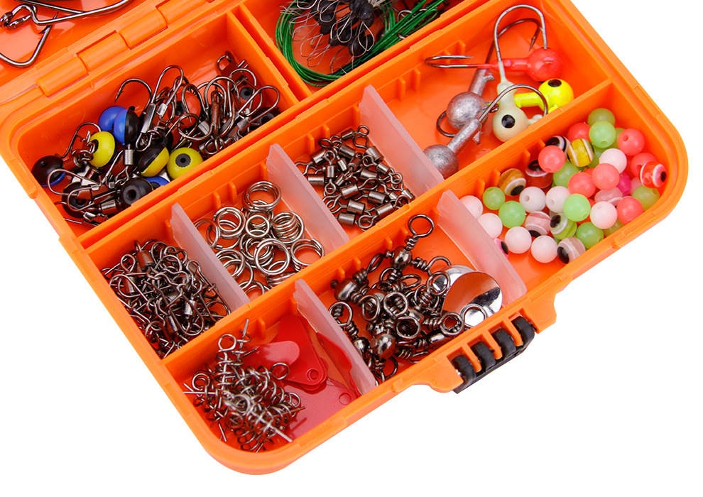 Meterk 263pcs Fishing Accessories Set with Tackle Box Including Plier Jig Hooks Weight Swivels Snaps Slides, Size: 12, Red