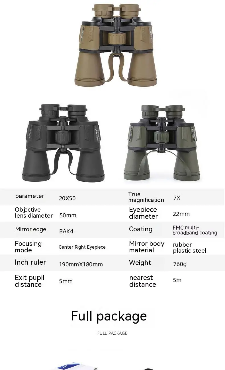 20x50 powerful binoculars with high definiton waterproof binoculars for bird watching outdoor hunting travel sightseeing handheld telescope details 0