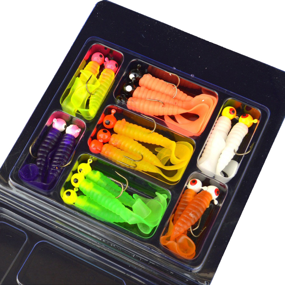 

34pcs 17pcs 17pcs Premium Fishing Jig Head Set - 3.5g Jigging Heads Hook With 5.5cm Soft Worm Lure Grub - High-quality Silicone Fish Artificial Bait Tackle - Perfect For Catching More Fish
