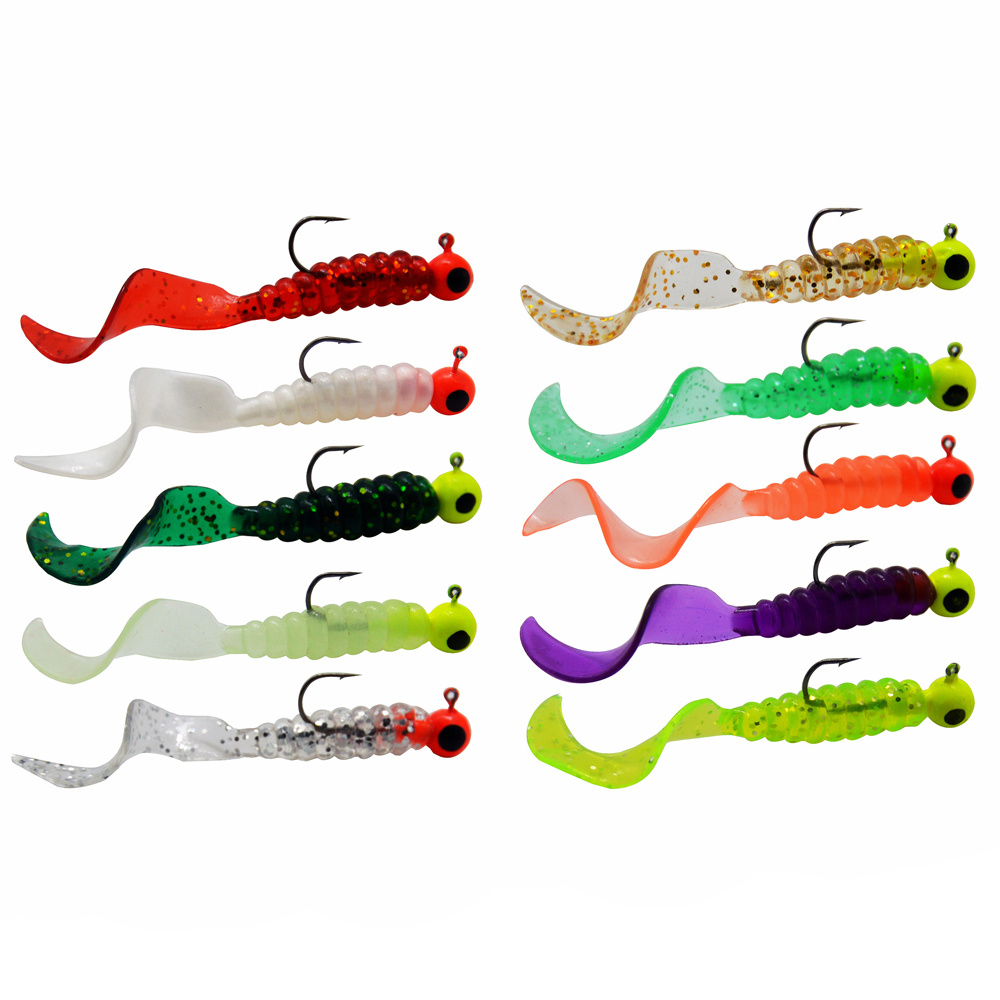 17PCS Soft Fishing Jig Lures Jig Head Hooks Kit Crappie Jigs Head Soft  Plastic Bait Grub Tail Worm Lures Smell Tubes Baits 3D Eyes for Bass Trout