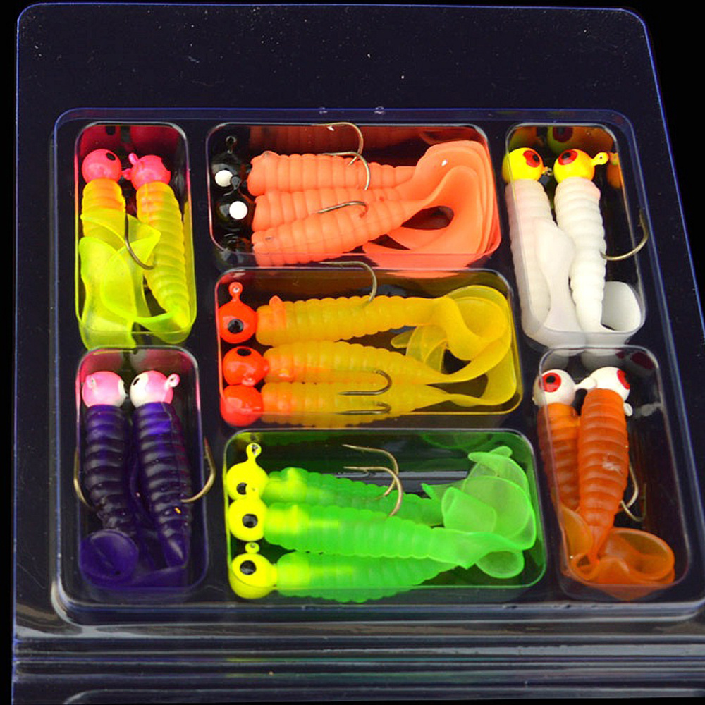  Grub Lures Fishing Jigs Head Hooks Kit, 17pcs Crappie