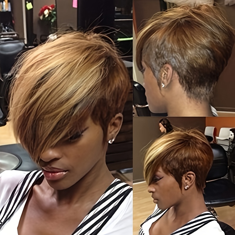 Brown Mix Blonde Short Pixie Cut Wigs 15 24 Cm