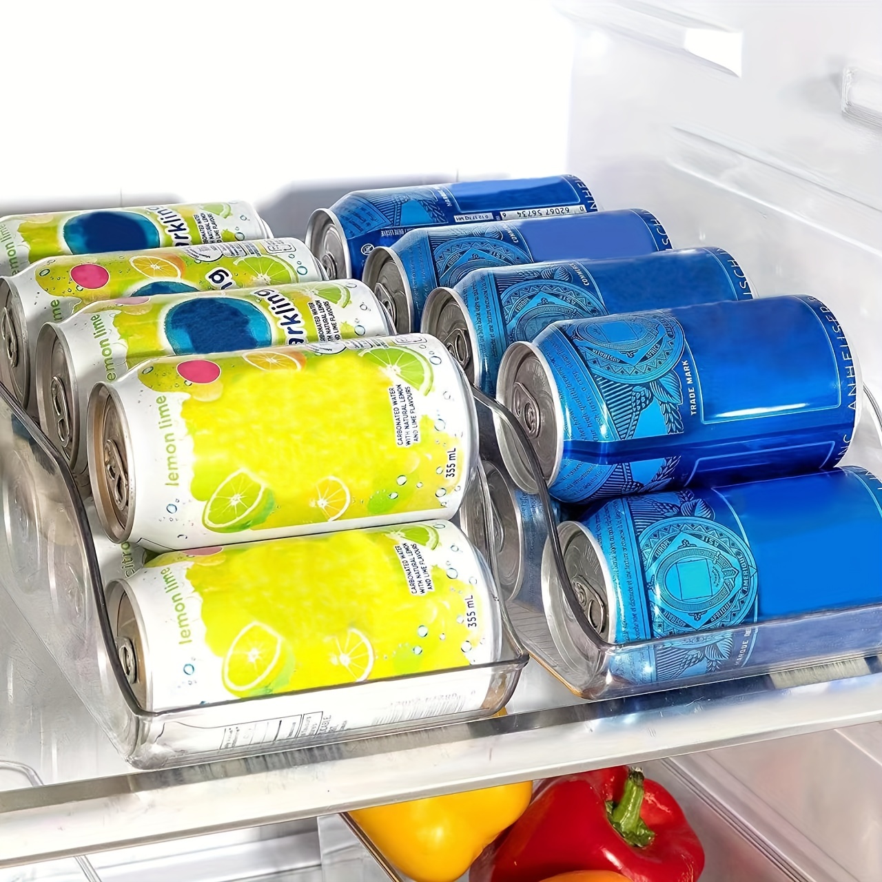 Refrigerator Organizer Bins Plastic Fridge Water Bottle Storage Dispenser,  Pop Soda Can And Drink Holder For Pantry Kitchen Cabinets And Freezer, Clea