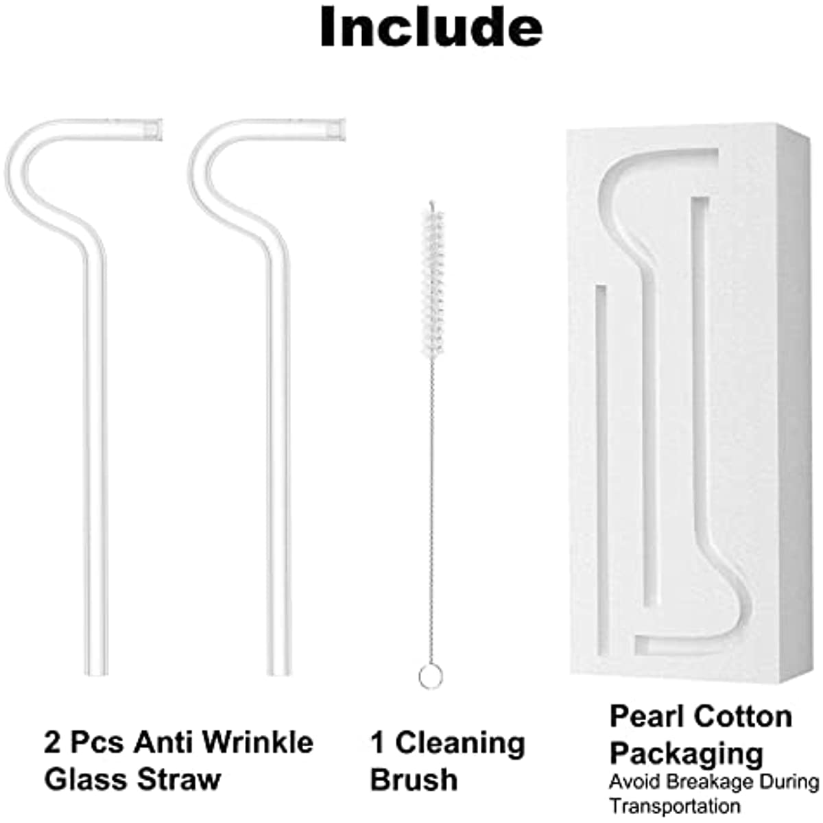 2pcs Anti Wrinkle Straw Reusable Glass Straw For Stanley Cup Anti