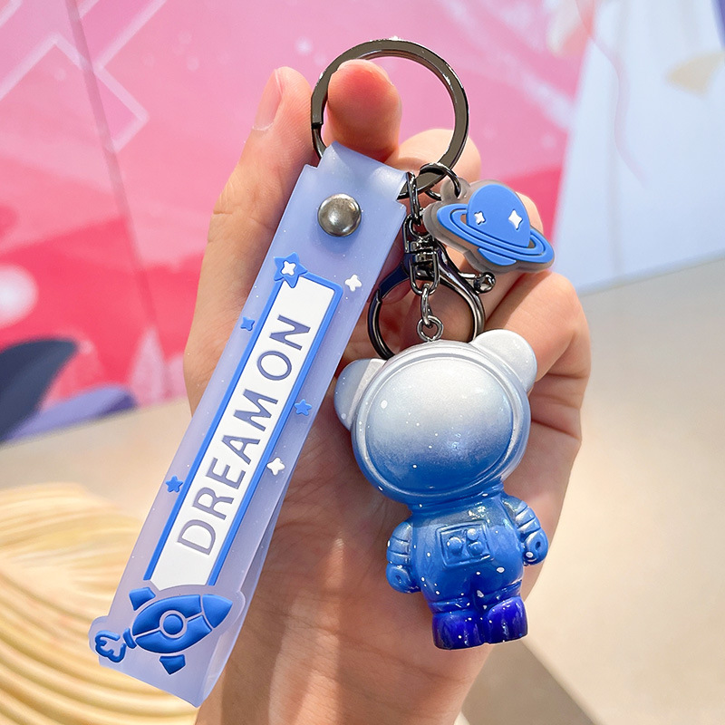 Original Creative Cool Lightning Bear astronaut Keychain Female Car Doll  Key Chain Wrist Rope Keyring Bag Charm Accessories Gift