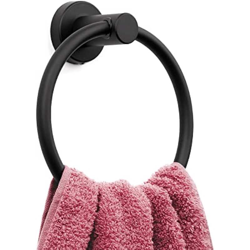 

Towel Ring - Modern Hand Towel Holder For Bathroom Wall - Sus304 Stainless Steel Bathroom Towel Rack - Black Towel Hanger For Bathroom., Utility Hooks