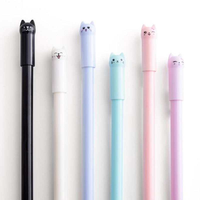 6pcs Cute Cute Cat Swing Tail Cat Gel Pen 0.5 Full Needle Tube Black Water  Pen For Students