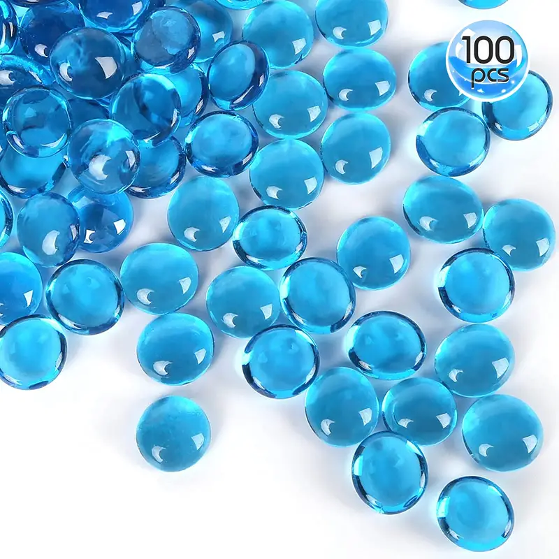 100pcs Premium Blue Mixed Color Flat Glass Marbles - 1 lb Bag, Perfect for  Fish Tanks and Vases